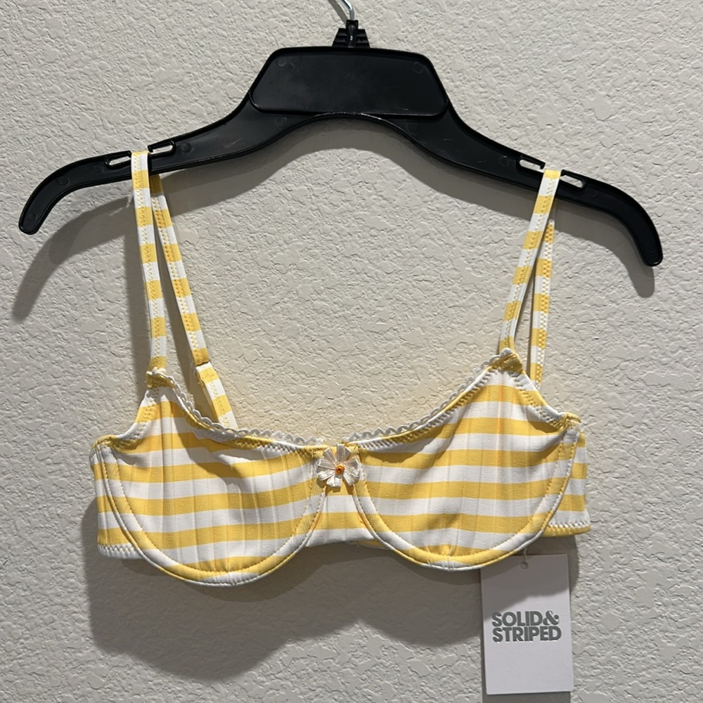 SOLID & STRIPED Yellow and White Striped Bikini Top - Picture 4 of 5